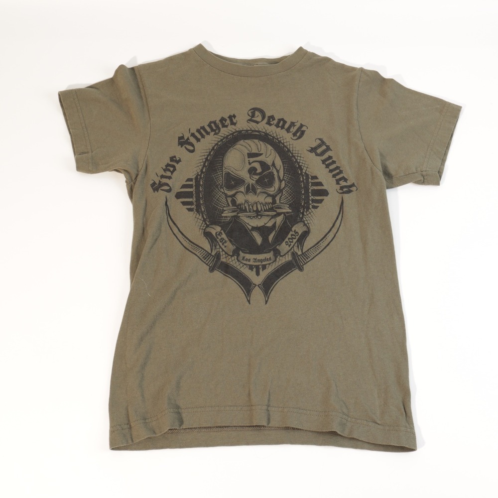 Five Finger Death Punch Band T-Shirt Small Olive Green Skull Graphic Tee FFDP